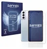 A product shot of a phone screen protector packaging and a smartphone with a screen protector applied. Produktbild-Vorschau