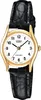 A close-up studio shot of a women's Casio watch with a white face and a black leather band. Produktbild-Vorschau