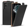 A black flip case for a Samsung Galaxy S22 Ultra phone is shown with the front cover open. Produktbild-Vorschau