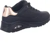 A side view of a black Skechers sneaker with rose gold accents. Anteprima dell’immagine prodotto