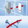 An illustration showing how to attach a hook to a tiled wall using adhesive strips, contrasted with an image of nails crossed out. Voir les images du produit