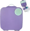 A closed purple lunchbox with a mint green circular accent on the front, and an open lunchbox with multiple compartments and a mint green lid shown in the upper right corner. Náhľad obrázku produktu