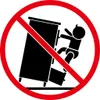 A warning symbol showing a child climbing on a piece of furniture, indicating a tipping hazard. Produktbild-Vorschau
