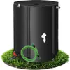 A black foldable water tank with a tap and hose, placed on artificial grass. Voir les images du produit