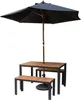 An outdoor table and bench set with a black umbrella. Náhľad obrázku produktu