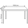 A diagram of a rectangular table with dimensions indicated. Produktbild-Vorschau