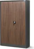 A tall, two-door storage cabinet with a wood grain finish on the doors and a gray frame. Podgląd zdjęcia produktu