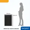 A diagram showing the dimensions of a black refrigerator next to a silhouette of a person, with marketing text and a logo at the bottom. Produktbild-Vorschau