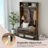 A hallway or entryway with a wooden coat rack and bench, decorated with a plant and accessories. Podgląd zdjęcia produktu