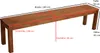 A wooden bench with dimensions indicated by red lines and text. Produktbild-Vorschau