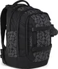 A black backpack with a blurry faces pattern. Produktbild-Vorschau
