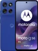 A product image of a blue Motorola Moto G56 smartphone, displayed with its screen showing marketing material.