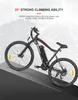An electric mountain bike is shown on a gradient surface with a mountainous background. Produktbild-Vorschau