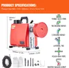 A product image showing a pipe cleaning machine with dimensions and diagrams of pipe fittings. Náhled obrázku produktu