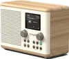 A digital radio with a wooden top and white front panel, displaying the brand logo and controls. Voir les images du produit