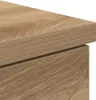 A close-up view of the edge of a wooden desk. Produktbild-Vorschau