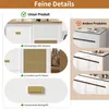 A collage of close-up images highlighting the features of a white and wood-toned cabinet, with a comparison to 'other products'. Produktbild-Vorschau