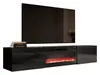 A black TV stand with a built-in electric fireplace and a large black television mounted above it. Náhľad obrázku produktu