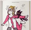 Illustration of a child in pajamas with a cat on their back, appearing to be playing a game. Produktbild-Vorschau