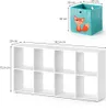A white shelving unit with multiple compartments, and a separate teal storage box with a fox illustration. Produktbild-Vorschau