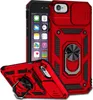 A red iPhone case with a sliding camera cover and a ring holder is shown from multiple angles against a white background. Produktbild-Vorschau