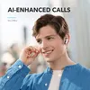 A man is shown wearing white wireless earbuds and smiling. Produktbild-Vorschau