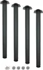 Four black table legs with mounting plates and screws and felt pads on a white background. Produktbild-Vorschau