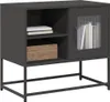A dark gray cabinet with a glass door, standing on black metal legs. Náhľad obrázku produktu