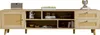 A light wood TV stand with rattan accents and two drawers and one cabinet door, displayed against a white background. Produktbild-Vorschau