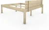A wooden bed frame with a headboard, shown from a side angle against a white background. Produktbild-Vorschau