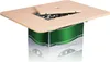 A table with a wooden top and a green base, with a section of the top open to reveal internal components. Produktbild-Vorschau