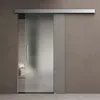 A frosted glass sliding door with a silver handle, installed in a modern interior. Produktbild-Vorschau