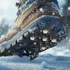 A close-up shot of a boot with ice cleats attached, walking on snow. Podgląd zdjęcia produktu