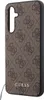 A close-up side view of a brown phone case with a repeating Guess logo pattern. Podgląd zdjęcia produktu
