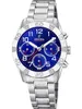 A close-up studio shot of a men's wristwatch with a blue dial and silver metal band. Produktbild-Vorschau