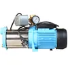 A blue and silver water pump with a pressure gauge and electrical components, isolated on a white background. Produktbild-Vorschau
