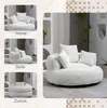 A collage of images showing a round, plush sofa from different angles, with a larger, more detailed image of the sofa in the center. Produktbild-Vorschau