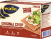 A product shot of a Wasa Original Crisp cracker box, showing a close-up of the packaging with a cracker topped with cream cheese, cucumber, and greens. Produktbild-Vorschau