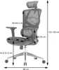 A side view of an ergonomic office chair with dimensions indicated by arrows and text. Náhled obrázku produktu