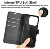 A hand holding open a black flip phone case, showing the interior card slots and the phone holder. Produktbild-Vorschau