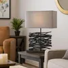 LED Tischleuchte, Holz, Stoffschirm, grau, schwarz, H 50 cm Produktbild-Vorschau 4