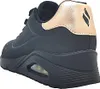 A close-up rear view of a black Skechers sneaker with rose gold accents. Voir les images du produit