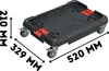 A black and red wheeled trolley with dimensions indicated by white text and arrows. Náhled obrázku produktu