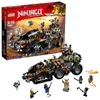 A LEGO Ninjago Drachen-Fänger 70654 set is shown, with the product box in the background and the assembled toy in the foreground, surrounded by minifigures and accessories. Produktbild-Vorschau