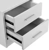 A close-up view of a white nightstand with two drawers partially open, showing the drawer slides and handles. Podgląd zdjęcia produktu