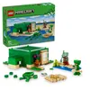 A LEGO Minecraft set featuring a turtle-shaped beach house, figures, and accessories, displayed alongside its packaging. Produktbild-Vorschau