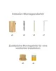 An image showing mounting accessories for a radiator, with text in German indicating included and additional mounting parts. Produktbild-Vorschau