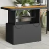 An outdoor table with a wooden top and a rattan base, featuring a plant inside. Produktbild-Vorschau