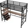 A black metal loft bed with a built-in desk and shelves, shown from a diagonal angle against a white background. Náhled obrázku produktu