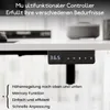 A close-up view of a black electronic controller attached to the underside of a white desk, with German text describing its features. Anteprima dell’immagine prodotto